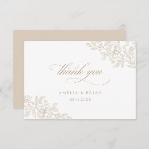 Elegant  Bloemen Beige Goud Script Bruiloft Bedankkaart