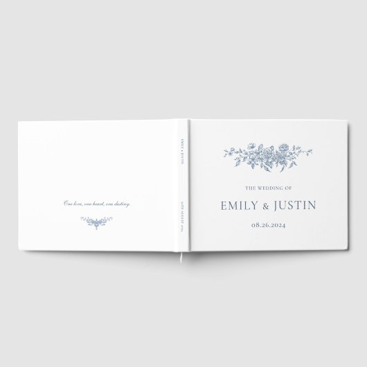 Elegant  Bloemen Blauw Bruiloft Gastenboek (Volledig)