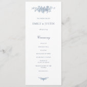 Elegant  Bloemen Blauw Bruiloft Programma (Voorkant)