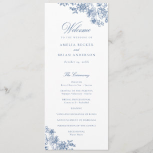 Elegant Bloemen Blauw Huwelijksprogramma Programma