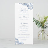 Elegant Bloemen  Blauw Huwelijksprogramma Programma (Staand voorkant)