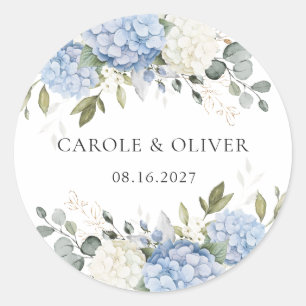 Elegant Bloemen Blauw Hydrangea Groen Bruiloft Ronde Sticker