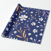 Elegant Bloemen Blauw Roze Cadeaupapier (Uitgerold)