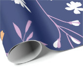 Elegant Bloemen Blauw Roze Cadeaupapier (Rol Hoek)