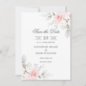 Elegant Bloemen Blush Roos Roze Botanisch Save The Date (Voorkant)