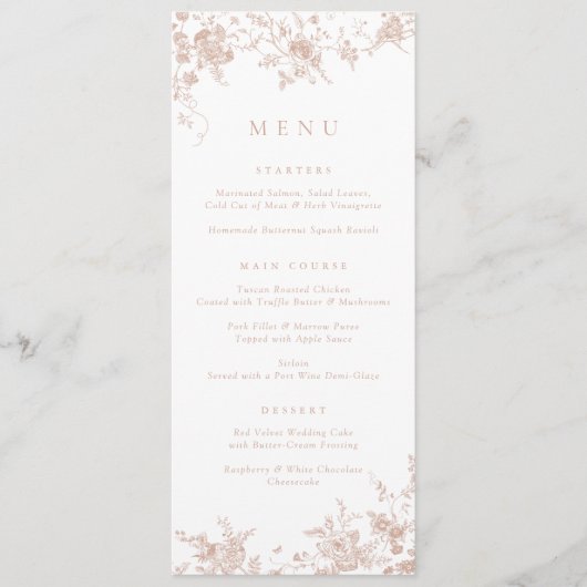 Elegant Bloemen  Botanisch Blush Roze Menu (Voorkant)