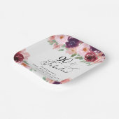 Elegant Bloemen Bourgogne Roze 90ste Verjaardagsfe Papieren Bordje (Gebogen)