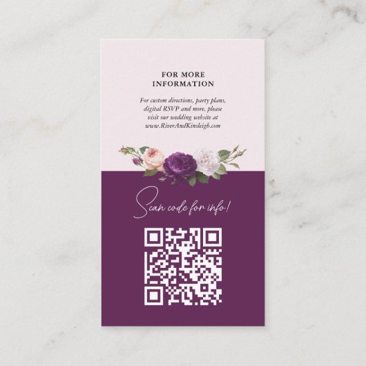 Elegant  Bloemen Bruiloft Details Info Kaart Visitekaartje (Achterkant)