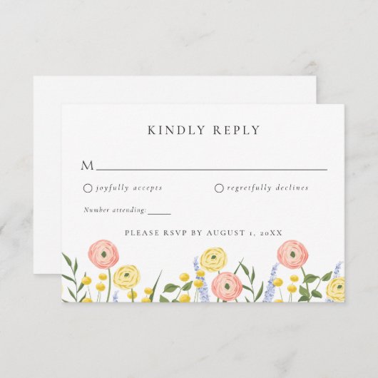 Elegant Bloemen Bruiloft RSVP Kaart (Voorkant / Achterkant)