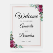 Elegant Bloemen Bruiloft Welkomstbord Acryl teken Acryl Bord (Voorkant)