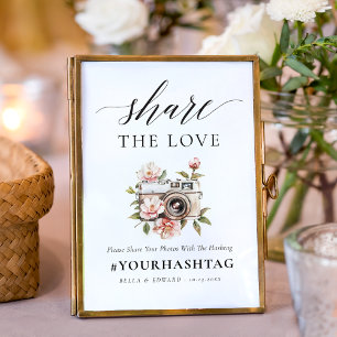 Elegant Bloemen Delen De Liefde Bruiloft Hashtag T Poster