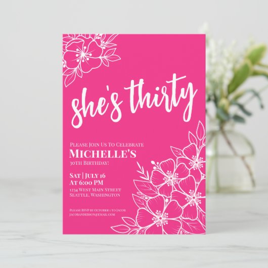 Elegant Bloemen Dertig Heet Roze 30ste Verjaardags Kaart (Staand voorkant)