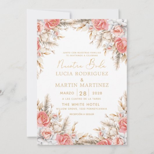 Elegant Bloemen en blad Spaans Nuestra Boda Kaart (Voorkant)