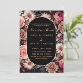 Elegant Bloemen en Zwart Nuestra Boda Kaart (Staand voorkant)