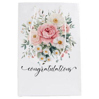Elegant Bloemen Gefeliciteerd cadeau tas Medium Cadeauzakje