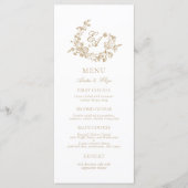 Elegant Bloemen Goud en Wit Monogram Bruiloft Menu (Voorkant)