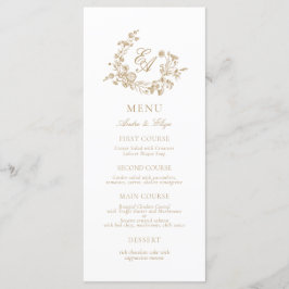 Elegant Bloemen Goud en Wit Monogram Bruiloft Menu