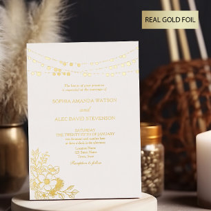 Elegant Bloemen Gouden Folie Bruiloft Folie Uitnodiging