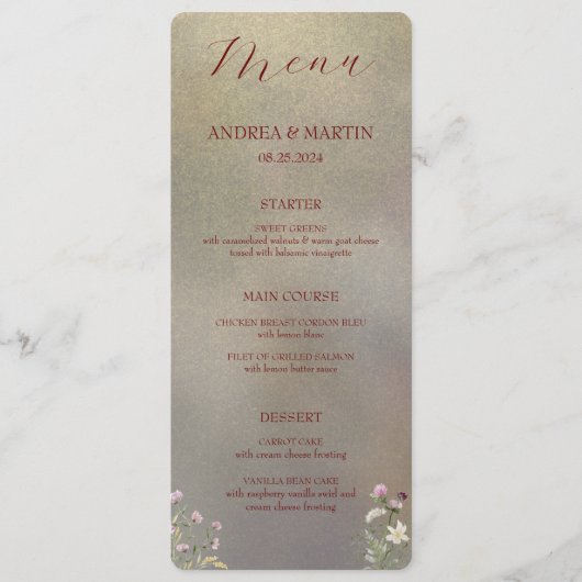 Elegant Bloemen Herfst Bruiloft Flat Menu (Voorkant)