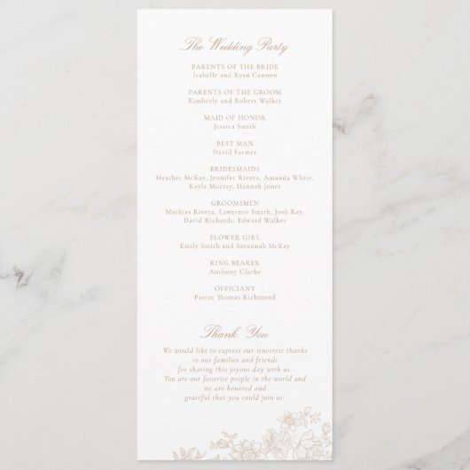 Elegant Bloemen Kant Beige Trouwprogramma Programma (Achterkant)
