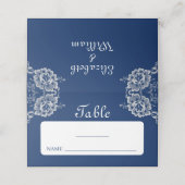 Elegant Bloemen Kant op Marine Blauw Bruiloft (Buitenkant ongevouwen)