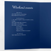 Elegant Bloemen Kant op Marine Blauw Bruiloft Drieluik Programma (Binnenzijde eerst)