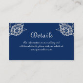 Elegant Bloemen Kant op Marine Blauw Bruiloft Informatiekaartje (Voorkant)