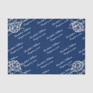 Elegant Bloemen Kant op Marine Blauw Bruiloft Tissuepapier