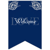 Elegant Bloemen Kant op Marine Blauw Bruiloft Vlaggetjes (Tweede vlag)