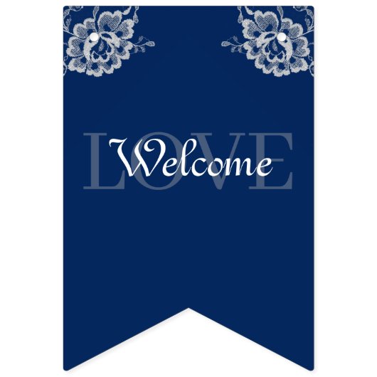 Elegant Bloemen Kant op Marine Blauw Bruiloft Vlaggetjes (Tweede vlag)