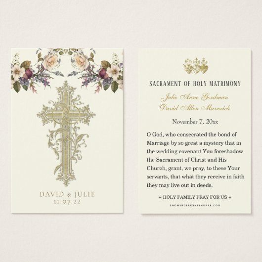 Elegant Bloemen Katholiek Bruiloft Gebed Kaart (Voorkant /achterkant)