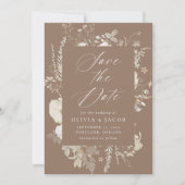 Elegant  Bloemen Lijst Bruin Bruiloft Save The Date (Voorkant)