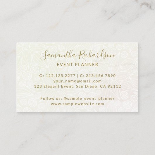 Elegant Bloemen Lineart Patroon Beige Goud Visitekaartje (Achterkant)