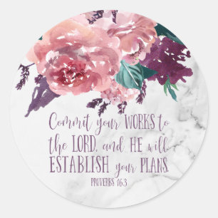 Elegant  Bloemen Marmeren Bijbelvers Ronde Sticker