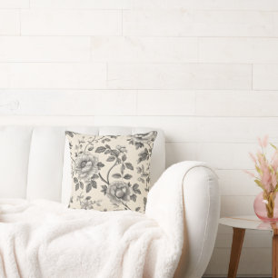 Elegant  Bloemen Monochroom Patroon Kussen