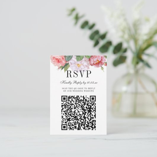 Elegant Bloemen Monogram Bruiloft QR Code RSVP Informatiekaartje (Staand voorkant)
