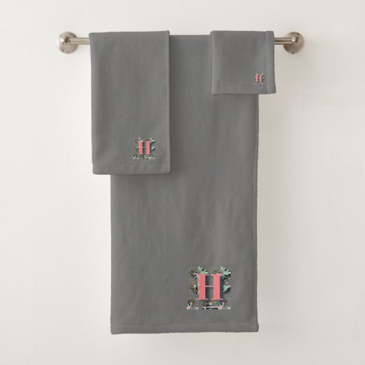 ELEGANT BLOEMEN MONOGRAM INITIAAL H BAD HANDDOEK (Insitu)