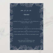 Elegant Bloemen Navy Blauw Bruiloft Tafel Diner Menu (Voorkant)