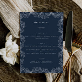 Elegant Bloemen Navy Blauw Bruiloft Tafel Diner Menu