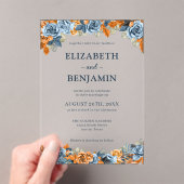 Elegant Bloemen Navy Roest Donker Terracota Bruilo Acryl Uitnodigingen (Insitu (Draagbaar))