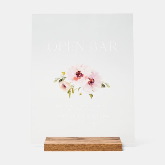 Elegant Bloemen Open Bar Teken Acryl Bord (Voorkant)