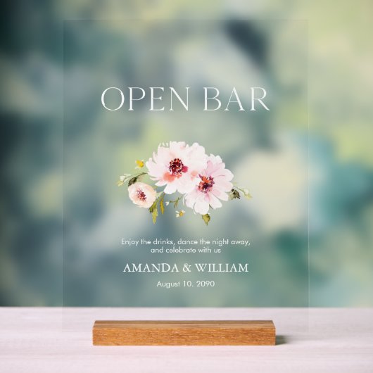 Elegant Bloemen Open Bar Teken Acryl Bord (Neutraal)