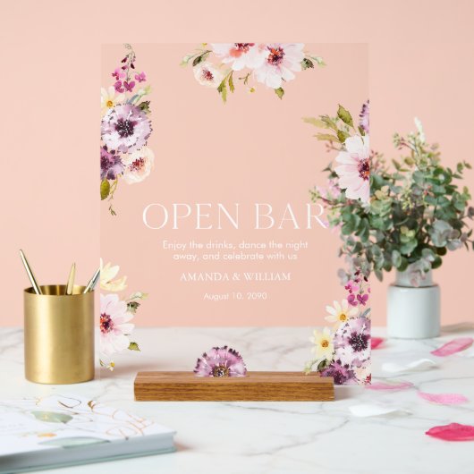 Elegant Bloemen Open Bar Teken Acryl Bord (Huwelijk)