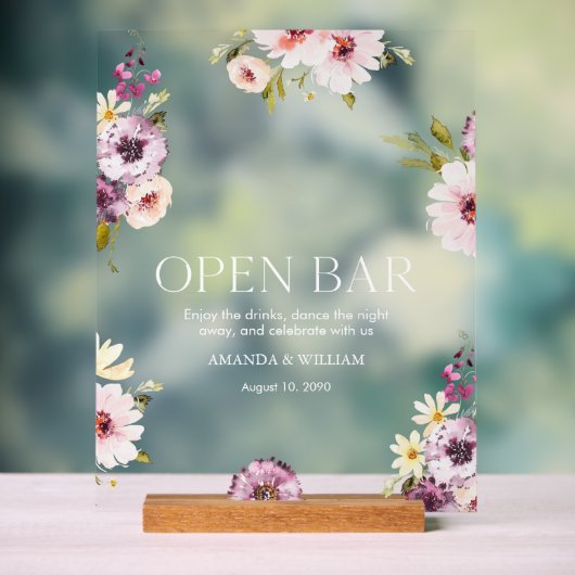 Elegant Bloemen Open Bar Teken Acryl Bord (Neutraal)