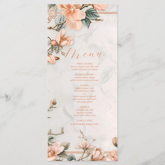 Elegant Bloemen  Ornament Lijst Bruiloft Menu (Achterkant)