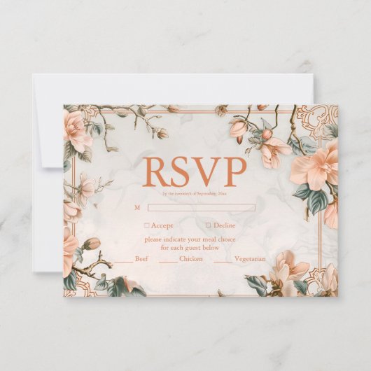 Elegant Bloemen Ornament Lijst Bruiloft RSVP Kaartje (Voorkant)