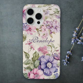 Elegant  Bloemen Paarse Roze Gepersonaliseerd Case-Mate iPhone Case