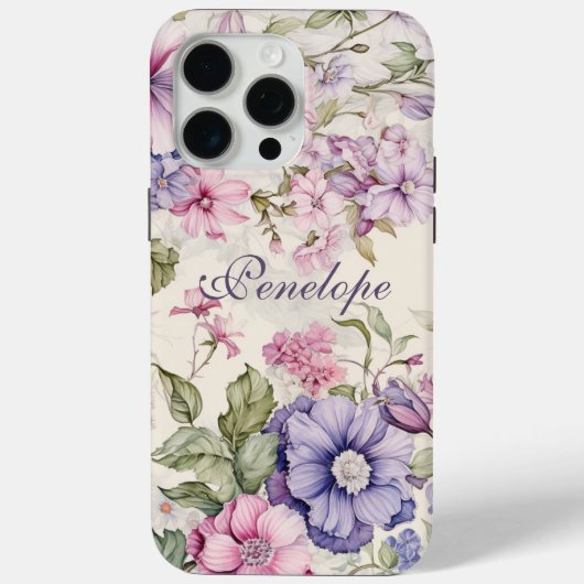 Elegant  Bloemen Paarse Roze Gepersonaliseerd Case-Mate iPhone Case (Achterkant)