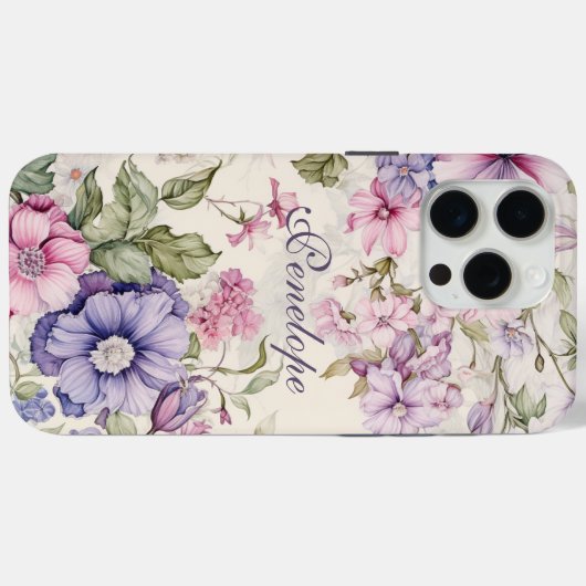 Elegant  Bloemen Paarse Roze Gepersonaliseerd Case-Mate iPhone Case (Achterkant (horizontaal))