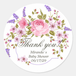 Elegant Bloemen Paarse Waterverf Baby shower Ronde Sticker
